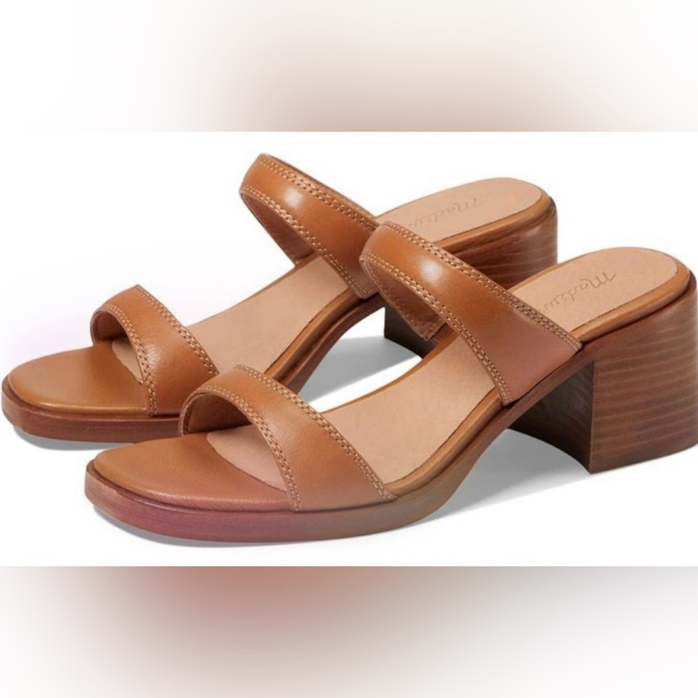 Madewell Ora Block Heel Two Strap Leather Sandals